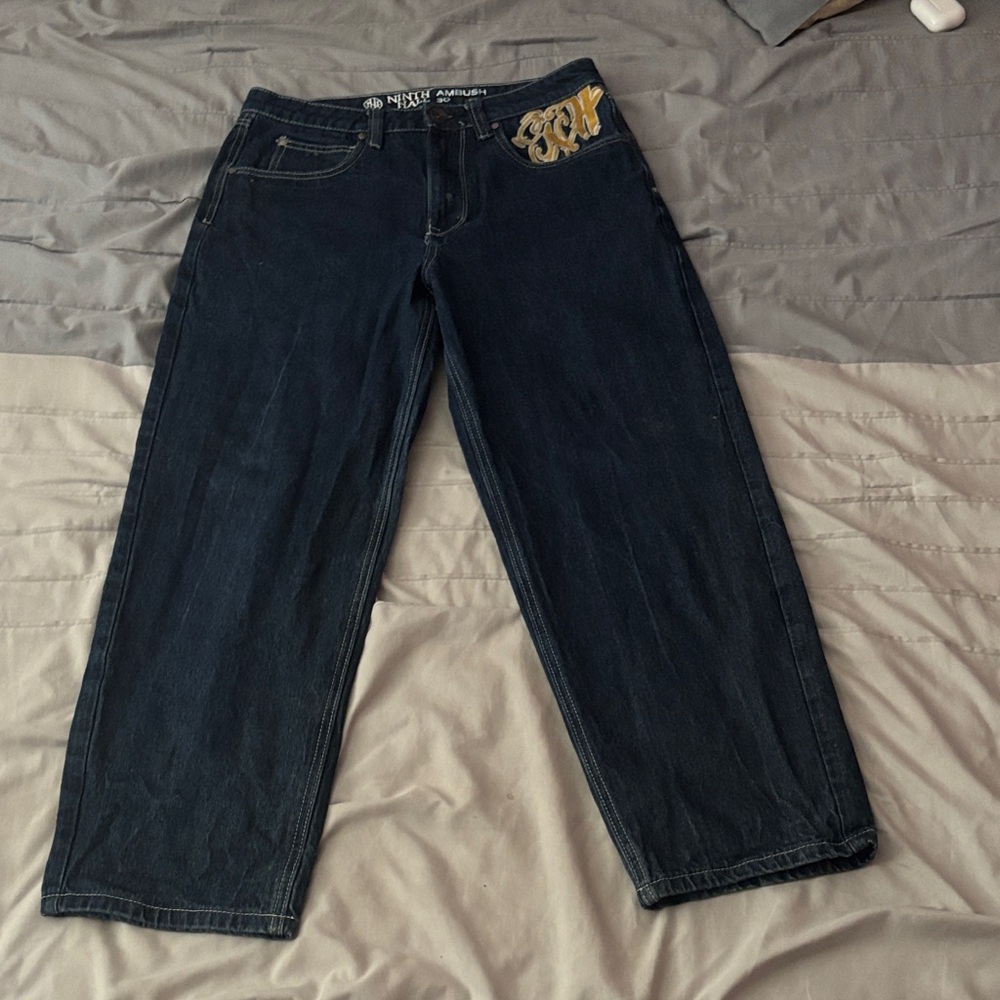 Men's Black Jeans with Gold Detail